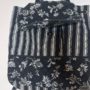 Floral Black and White Quilted Backpack